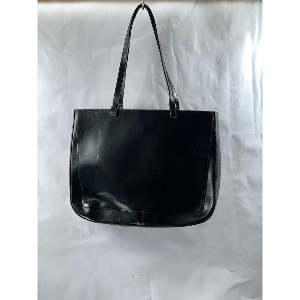 PRIMTEMPS Women's Black Faux-Leather Large Shoulder Bag